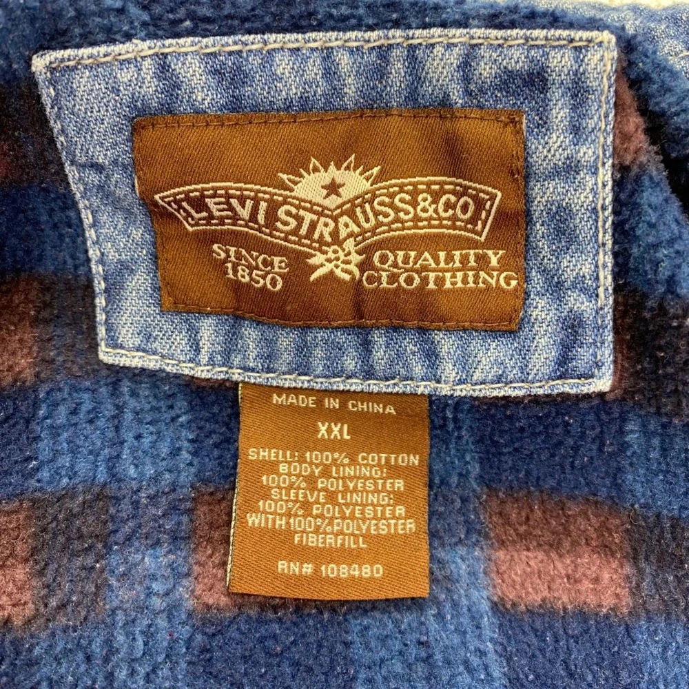 Levi Strauss Denim Shirt Mens XXL Blue Blanket Lined Plaid Workwear Shacket Read - Picture 7 of 14